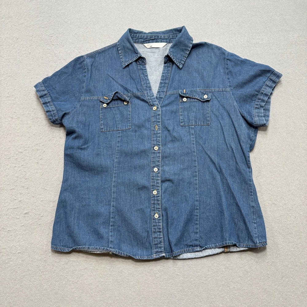 Riders By Lee Denim Shirt Women's XL Blue Short Sleeve Button Up Utility Western